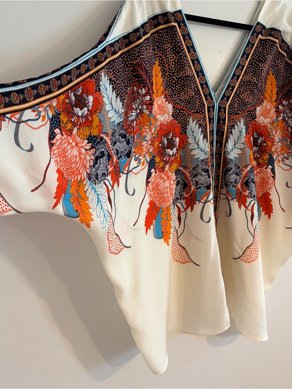 Rose & Olive Cream Boho Tunic with Orange, Blue & Black Floral Print - Picture 3 of 6